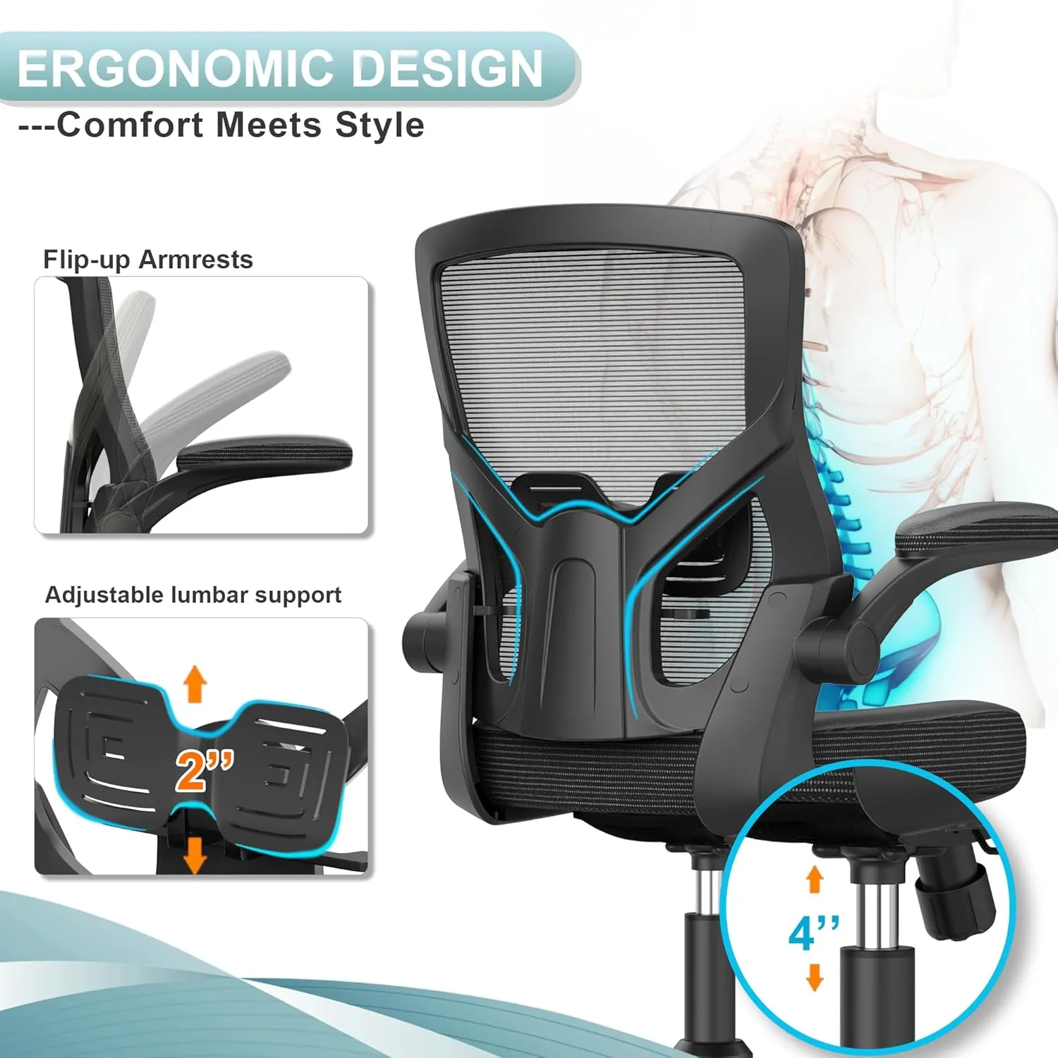 Office Chair, High Back Desk Chair Adjustable Height and Ergonomic Design Home Office Computer Chair Executive Lumbar Support Padded Flip-up Armrest Swivel Task Chair