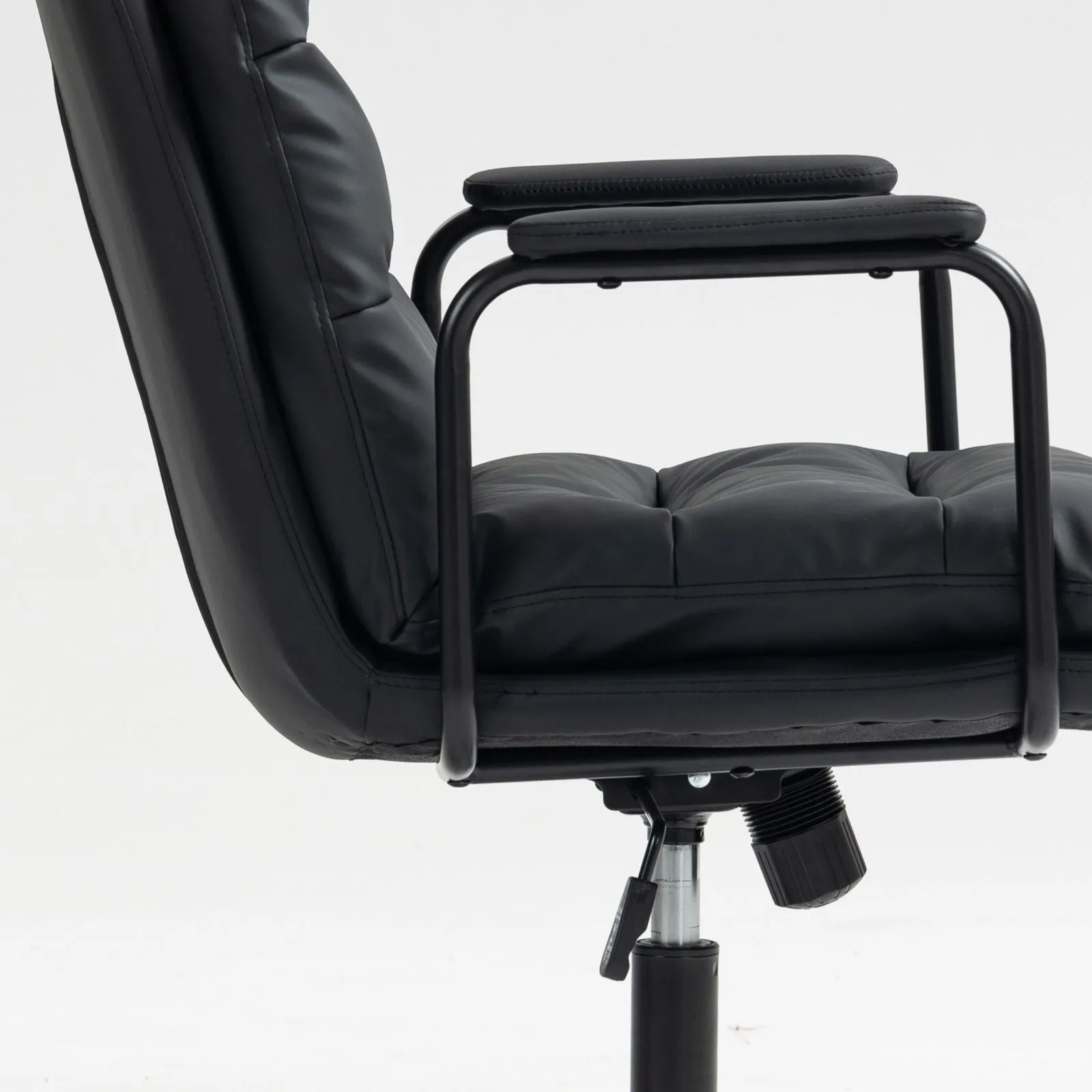 Office Chair, Mid Back Home Office Desk Task Chair With Wheels And Arms Ergonomic PU Leather Computer Rolling Swivel Chair With Padded Armrest