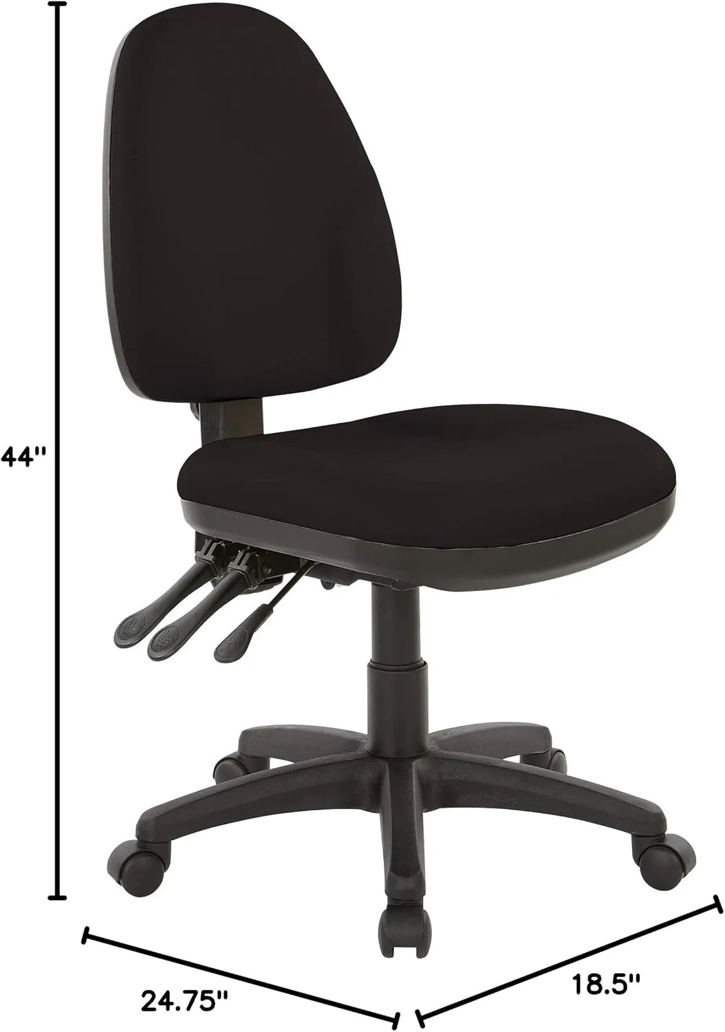 Office Star Ergonomic Dual Function Office Task Chair with Adjustable Padded Back and Built-in Lumbar Support, Armless, Dillon Black Fabric