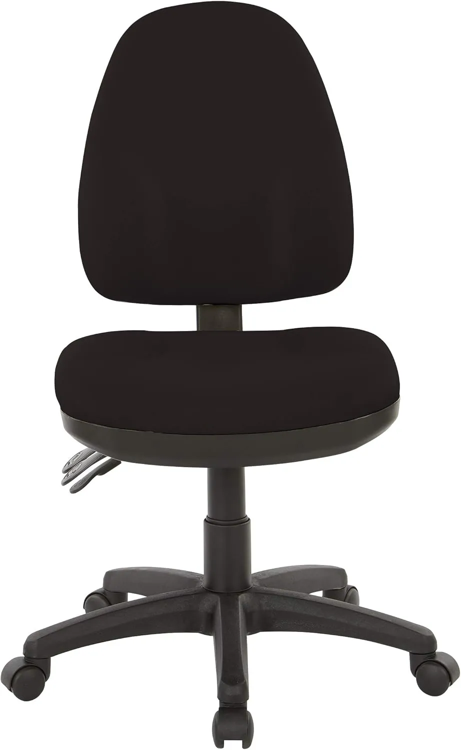 Office Star Ergonomic Dual Function Office Task Chair with Adjustable Padded Back and Built-in Lumbar Support, Armless, Dillon Black Fabric