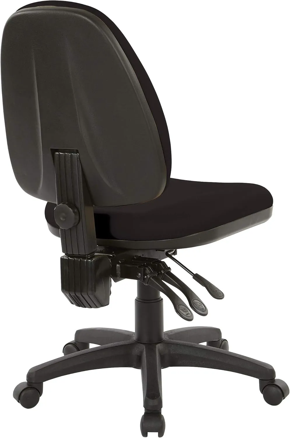Office Star Ergonomic Dual Function Office Task Chair with Adjustable Padded Back and Built-in Lumbar Support, Armless, Dillon Black Fabric