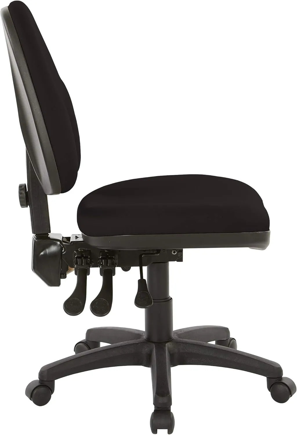 Office Star Ergonomic Dual Function Office Task Chair with Adjustable Padded Back and Built-in Lumbar Support, Armless, Dillon Black Fabric