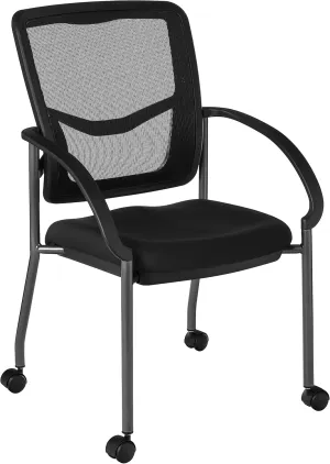 Office Star ProGrid Deluxe Stackable Visitor's Chair with Breathable Back and Padded Lumbar Support Seat, with Rolling Casters, Coal FreeFlex