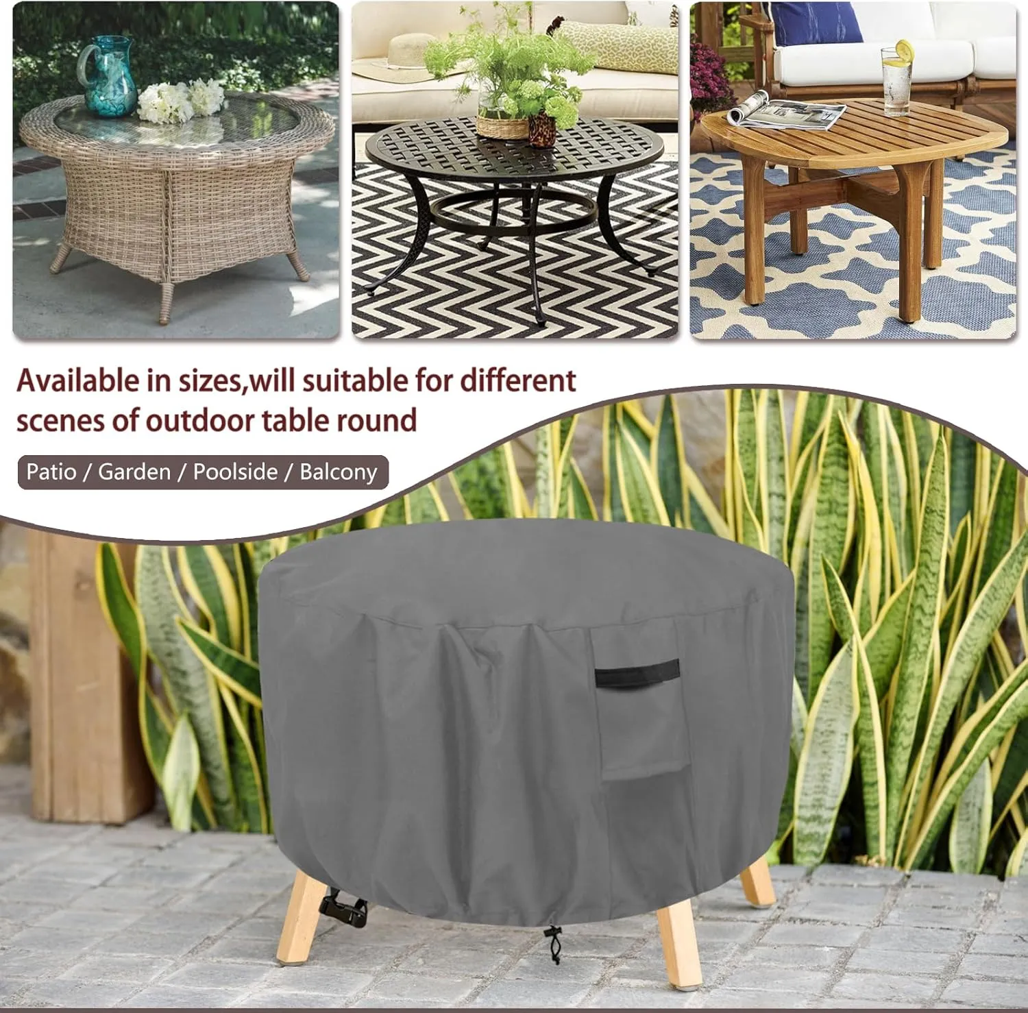 okcool Round Patio Table Cover, 100% Waterproof Round Outdoor Furniture Covers, UV Resistant 600D Tough Canvas (50" Dia x 23" H),Grey