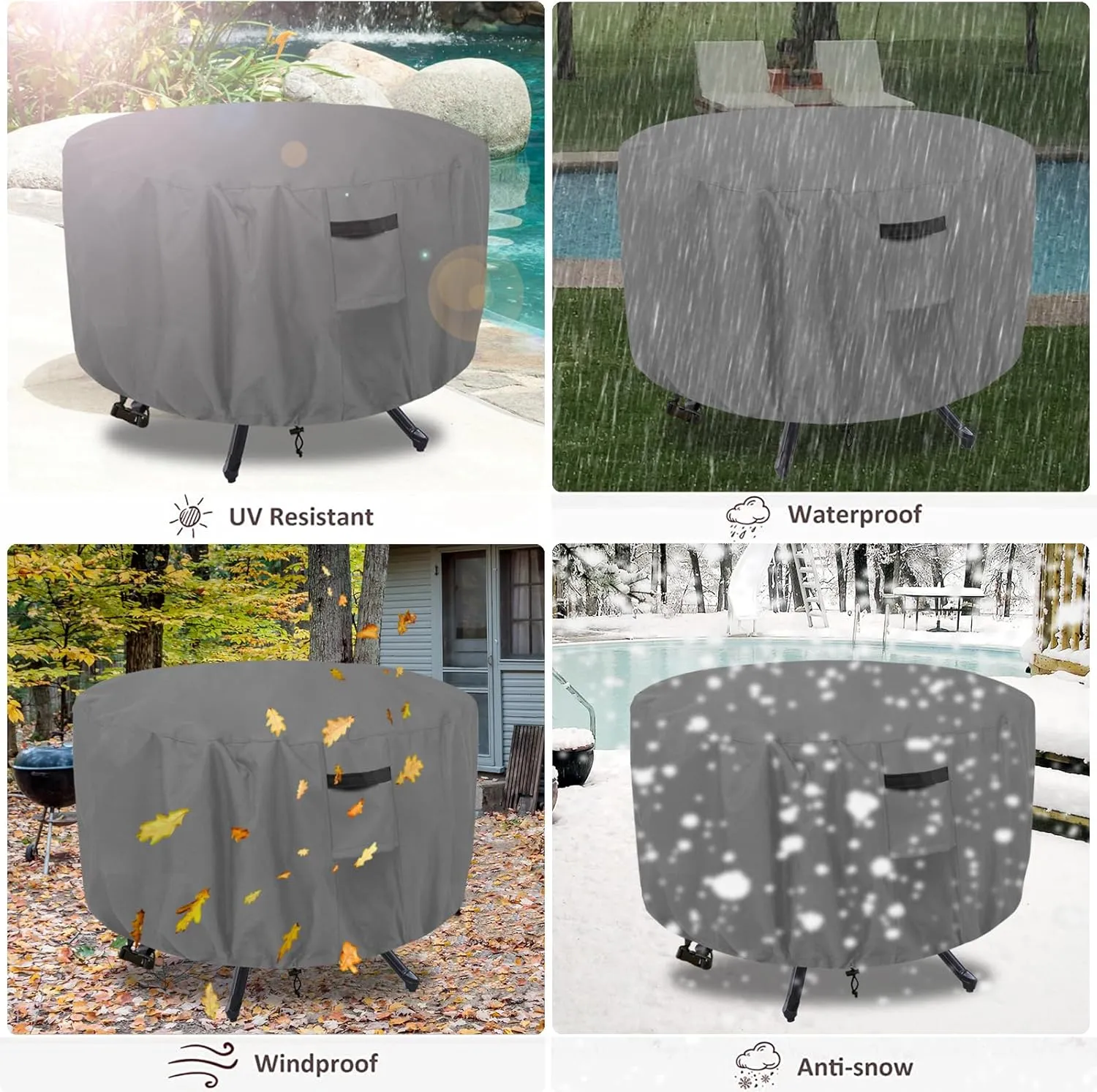 okcool Round Patio Table Cover, 100% Waterproof Round Outdoor Furniture Covers, UV Resistant 600D Tough Canvas (50" Dia x 23" H),Grey