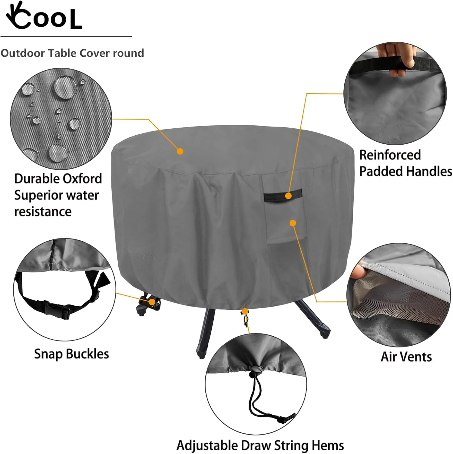 okcool Round Patio Table Cover, 100% Waterproof Round Outdoor Furniture Covers, UV Resistant 600D Tough Canvas (50" Dia x 23" H),Grey