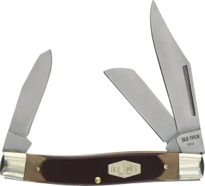 Old Timer 8OT Senior 6.9in S.S. Traditional Folding Knife with 3in Clip Point, Sheepsfoot, Spey Blade and Sawcut Handle for Outdoor, Hunting, Camping and EDC
