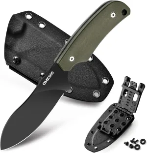 Omesio Nessmuk Hunting Knife Fixed Blade Knife with Kydex Sheath, 8.86” Full Tang D2 Steel Ergonomic G10 Handle Horizontal Carry Camping Outdoor knife, Perfect Gifts for Men
