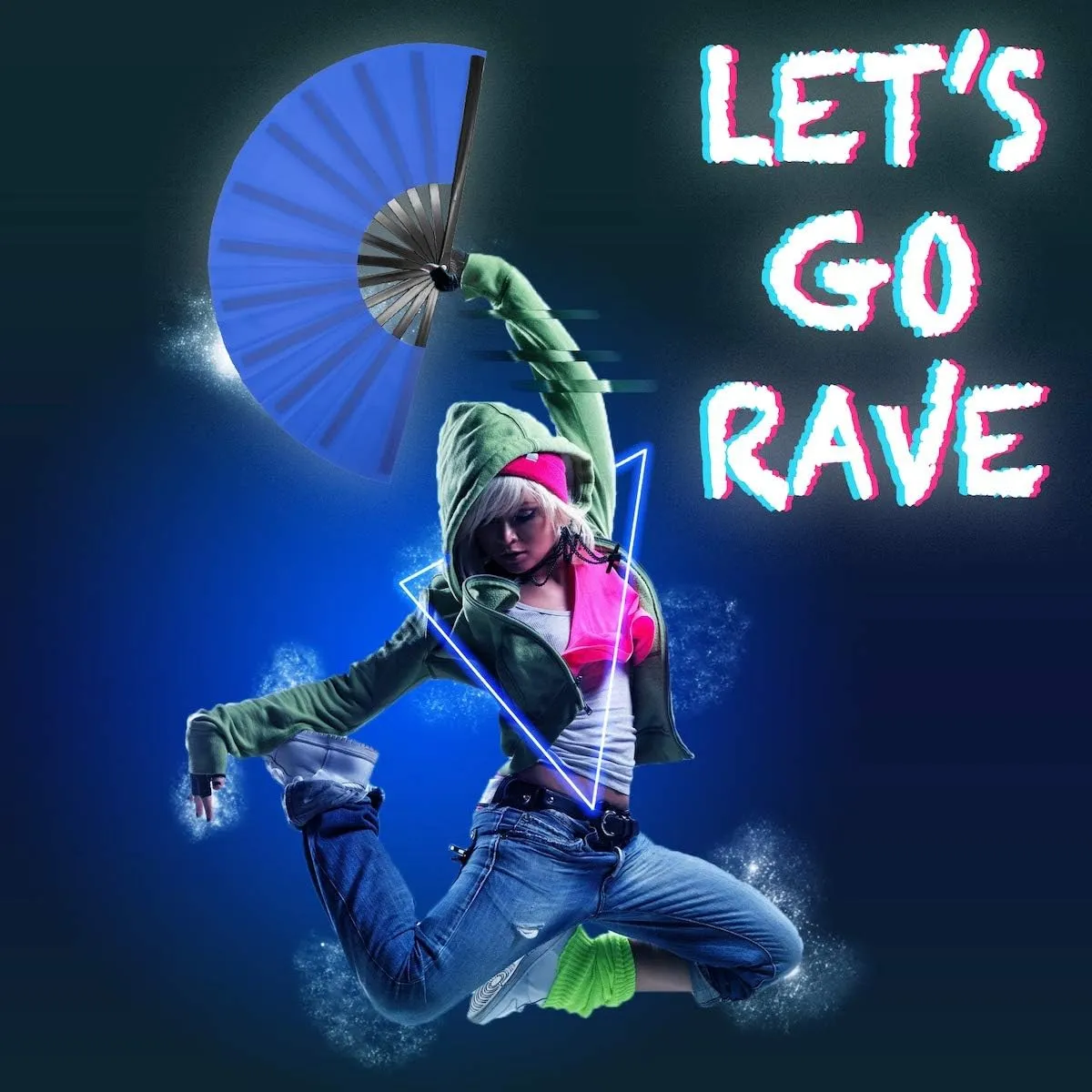 OMyTea Large Kitana Rave Clack Folding Hand Fan for Men/Women - Chinese Japanese Kung Fu Tai Chi Handheld Fan - for EDM, Music Festival, Event, Party, Dance, Performance, Decoration (Blue)