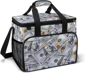 One Hundred Dollar Bills Cooler Bag, Collapsible Soft Sided, Large Leakproof Camping Cooler, Portable Travel Cooler for Camping, Road Trips