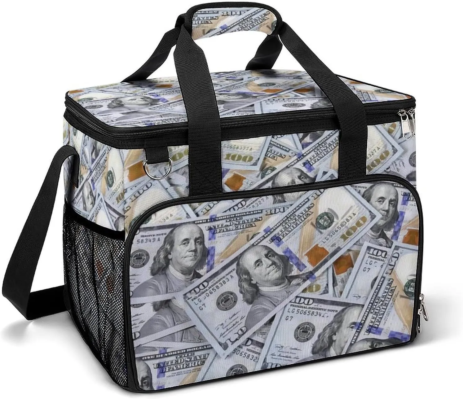 One Hundred Dollar Bills Cooler Bag, Collapsible Soft Sided, Large Leakproof Camping Cooler, Portable Travel Cooler for Camping, Road Trips