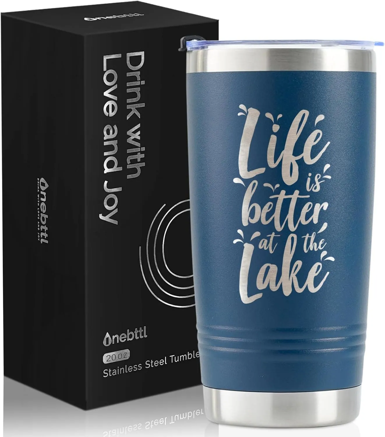 Onebttl Lake House Gifts, Lake Life Gifts for Women/Men, 20oz Insulated Tumbler, Perfect for Boat Owner/Lake Lovers - Life is Better at the Lake (Blue)