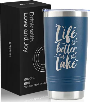Onebttl Lake House Gifts, Lake Life Gifts for Women/Men, 20oz Insulated Tumbler, Perfect for Boat Owner/Lake Lovers - Life is Better at the Lake (Blue)