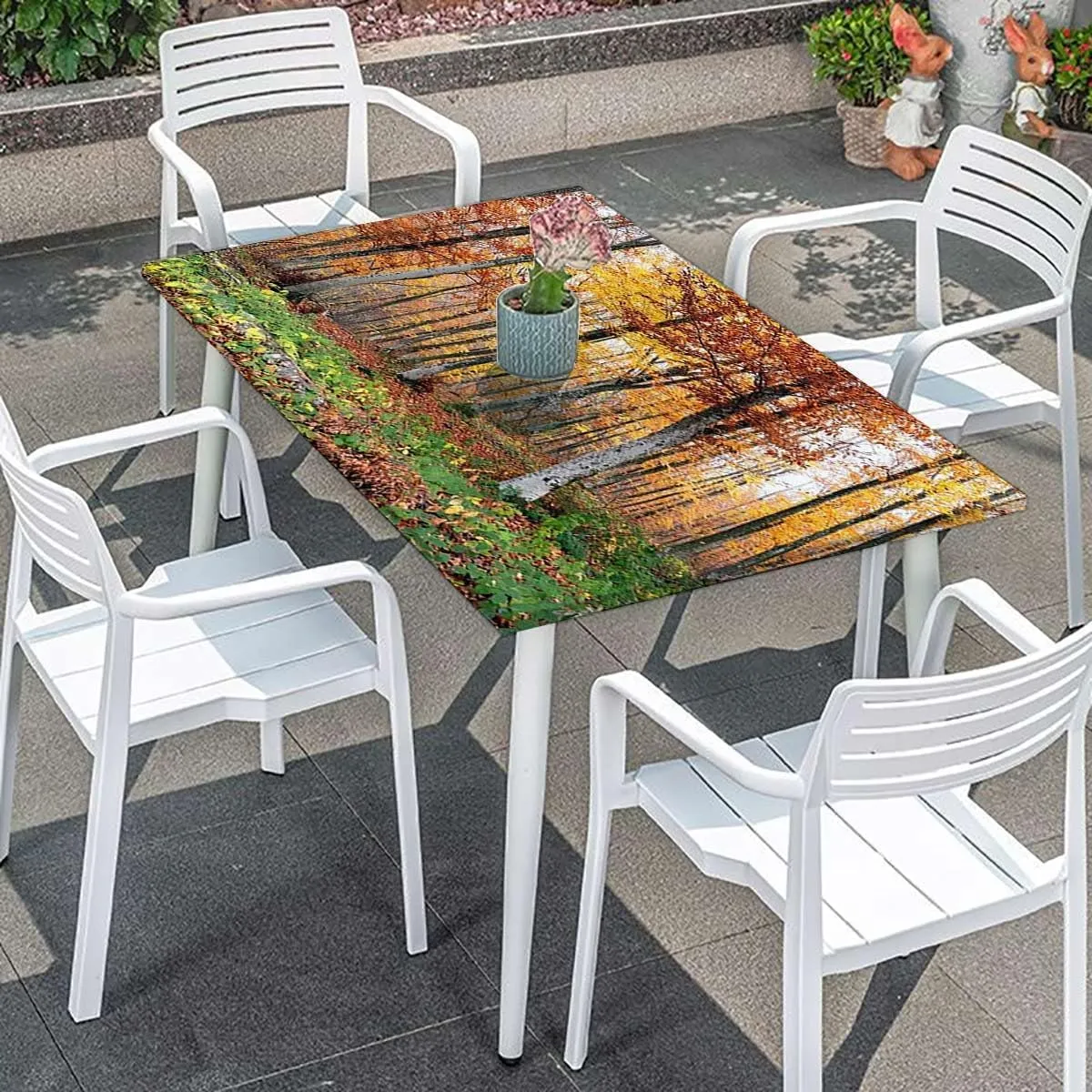OOzie Green Yellow Fitted Table Cover for Square Tables Fall Autumn Forest Vibrant Trees Print Elastic Edged Table Cover for Indoor Outdoor Patio Picnic Autumn Leaves Fits up 4 Foot Tables
