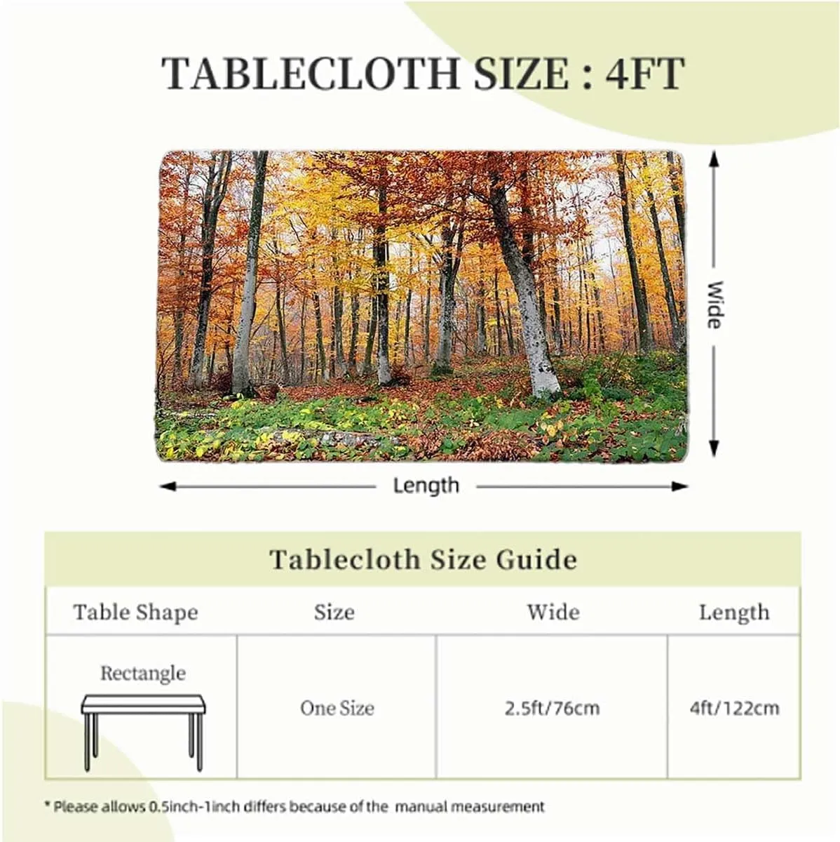 OOzie Green Yellow Fitted Table Cover for Square Tables Fall Autumn Forest Vibrant Trees Print Elastic Edged Table Cover for Indoor Outdoor Patio Picnic Autumn Leaves Fits up 4 Foot Tables