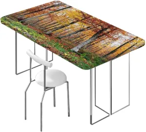 OOzie Green Yellow Fitted Table Cover for Square Tables Fall Autumn Forest Vibrant Trees Print Elastic Edged Table Cover for Indoor Outdoor Patio Picnic Autumn Leaves Fits up 4 Foot Tables