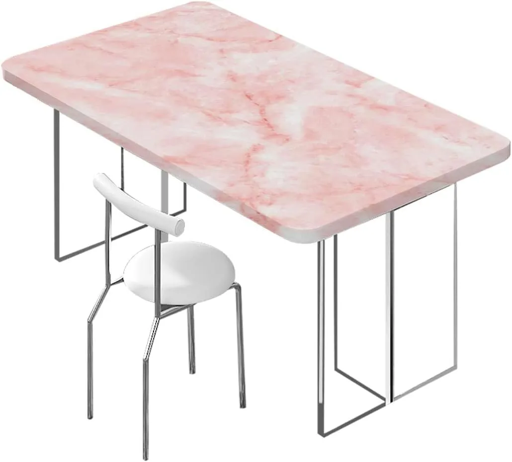 OOzie Pale Pink White Tablecloth for Folding Table Marble Murky Gemstone Scratches Elastic Edged Table Cover for Farm Kitchen Dining Picnic Coffee Patio Decor Abstract Fits up 5 Foot Tables