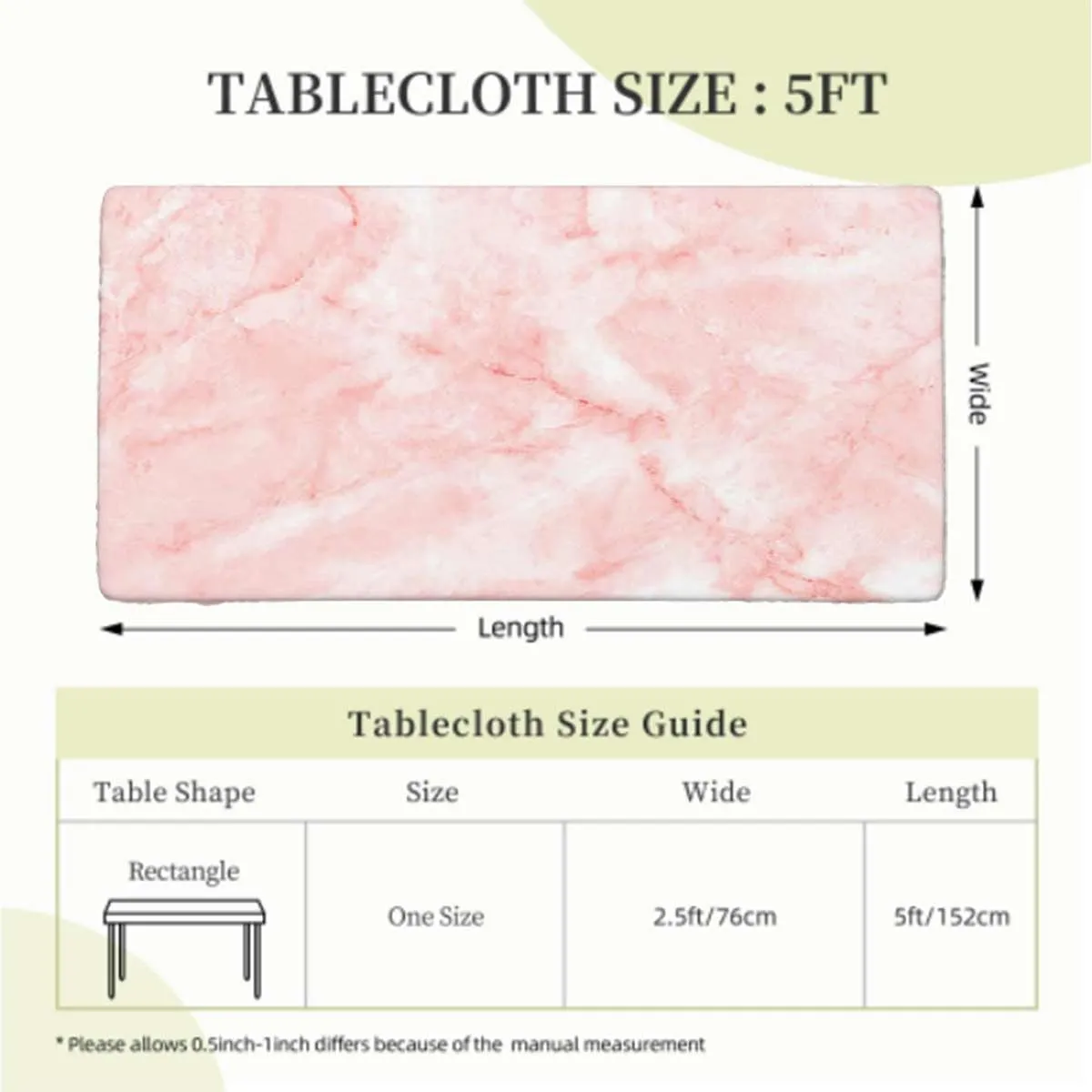 OOzie Pale Pink White Tablecloth for Folding Table Marble Murky Gemstone Scratches Elastic Edged Table Cover for Farm Kitchen Dining Picnic Coffee Patio Decor Abstract Fits up 5 Foot Tables