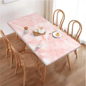 OOzie Pale Pink White Tablecloth for Folding Table Marble Murky Gemstone Scratches Elastic Edged Table Cover for Farm Kitchen Dining Picnic Coffee Patio Decor Abstract Fits up 5 Foot Tables