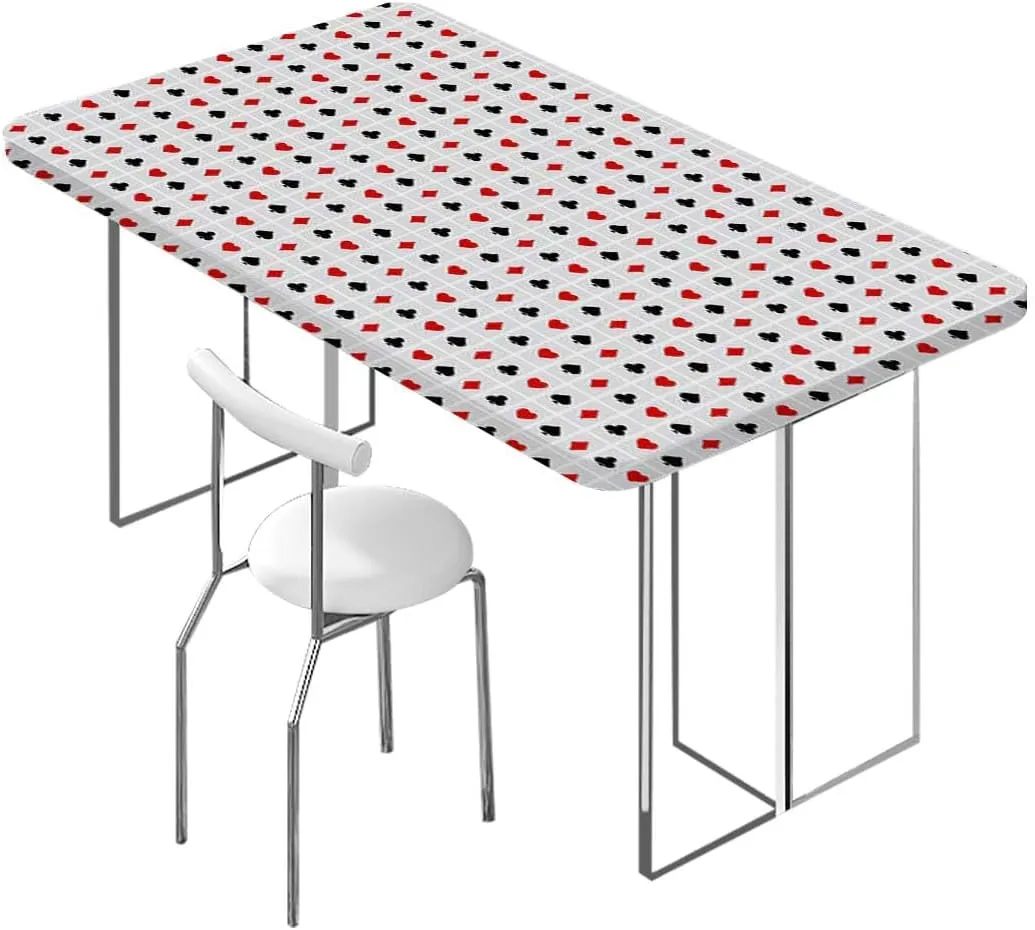 OOzie Red Black Rectangle Elastic Fitted Tablecloth Poker Cards Holidays Getaways Tourist Dining Room Table- Machine Washable Table Cover Protector Casino Fits up 4 Foot Tables