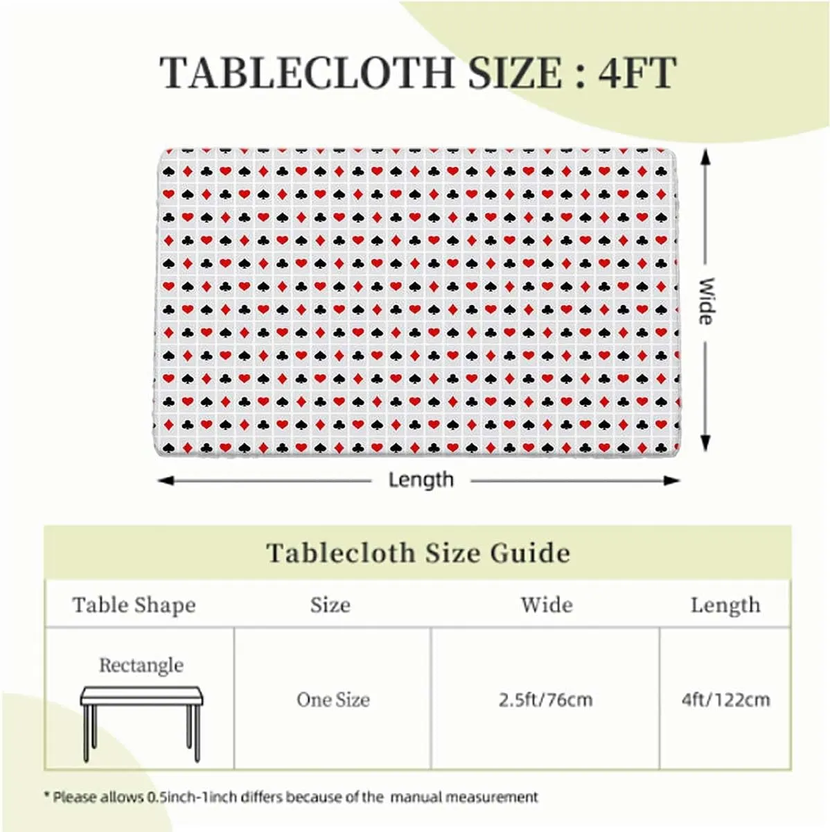 OOzie Red Black Rectangle Elastic Fitted Tablecloth Poker Cards Holidays Getaways Tourist Dining Room Table- Machine Washable Table Cover Protector Casino Fits up 4 Foot Tables