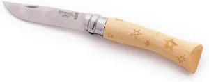 Opinel No 07 Nature Stainless Steel Folding Everyday Carry Locking Pocket Knife with Engraved Stars Beech Wood Handle