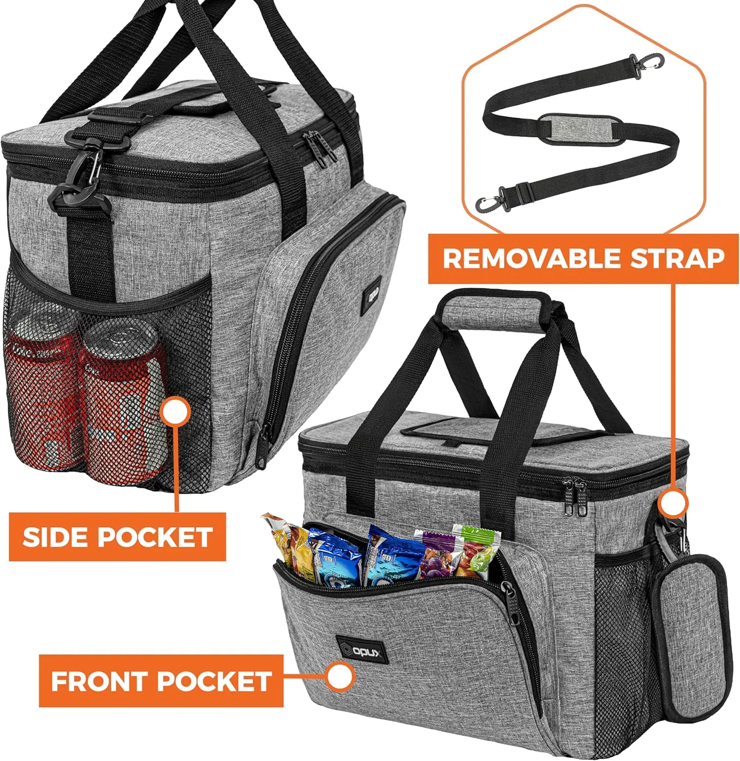 OPUX Soft Cooler Bag, Insulated Collapsible Lunch Cooler Tote for Men Work Camping Beach Travel, Portable Soft Sided Leakproof Waterproof Large Lunch Bag Box with Shoulder Strap 30 Cans, Heather Gray