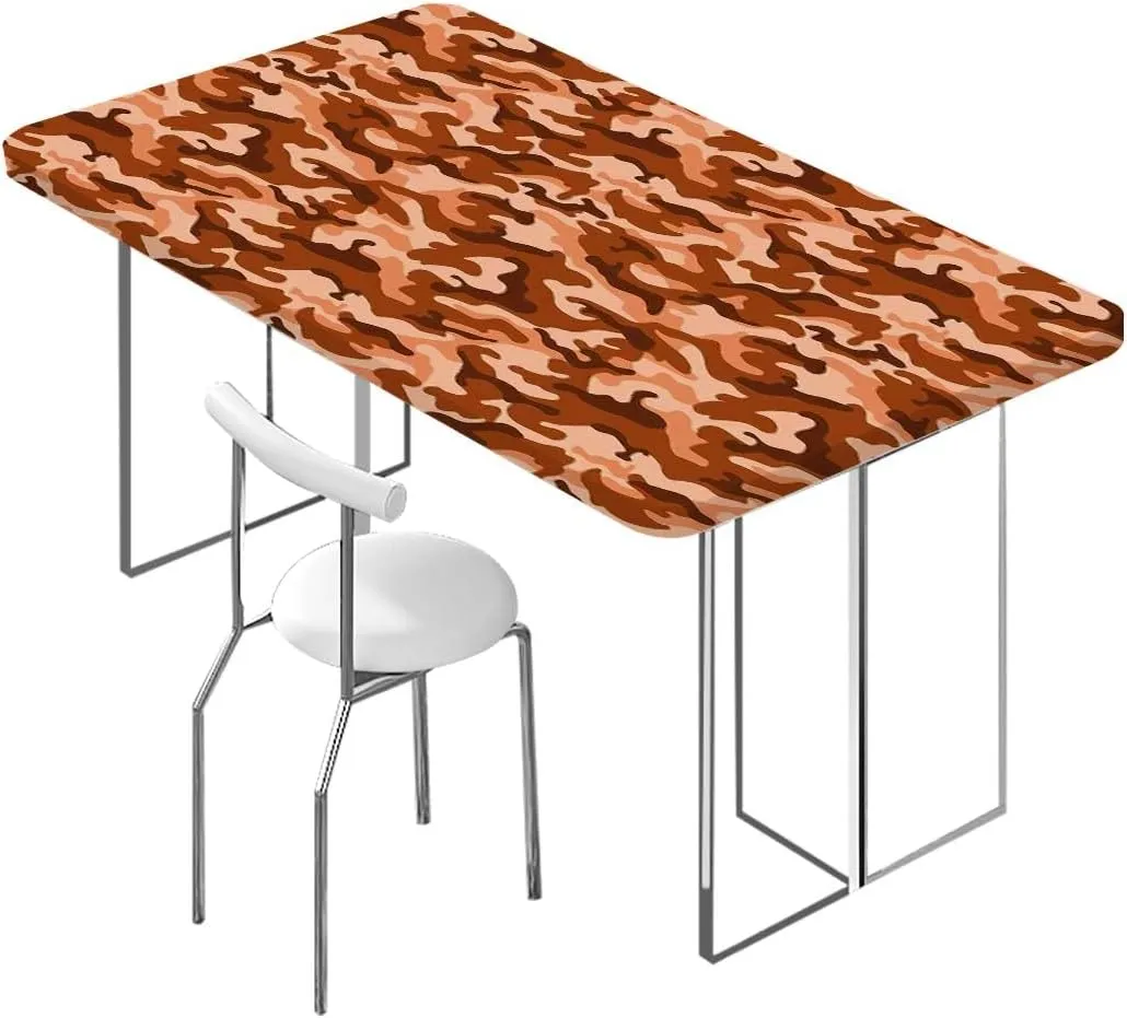 Orange Black Elastic Fitted Tablecloth Camo Vibrant Camouflage Lattice Fitted Rectangular Table Cloth with Elastic Rim Abstract Texture Fits up 4 Foot Tables
