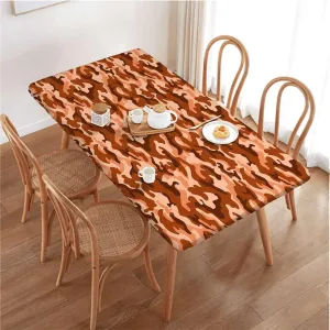 Orange Black Elastic Fitted Tablecloth Camo Vibrant Camouflage Lattice Fitted Rectangular Table Cloth with Elastic Rim Abstract Texture Fits up 4 Foot Tables