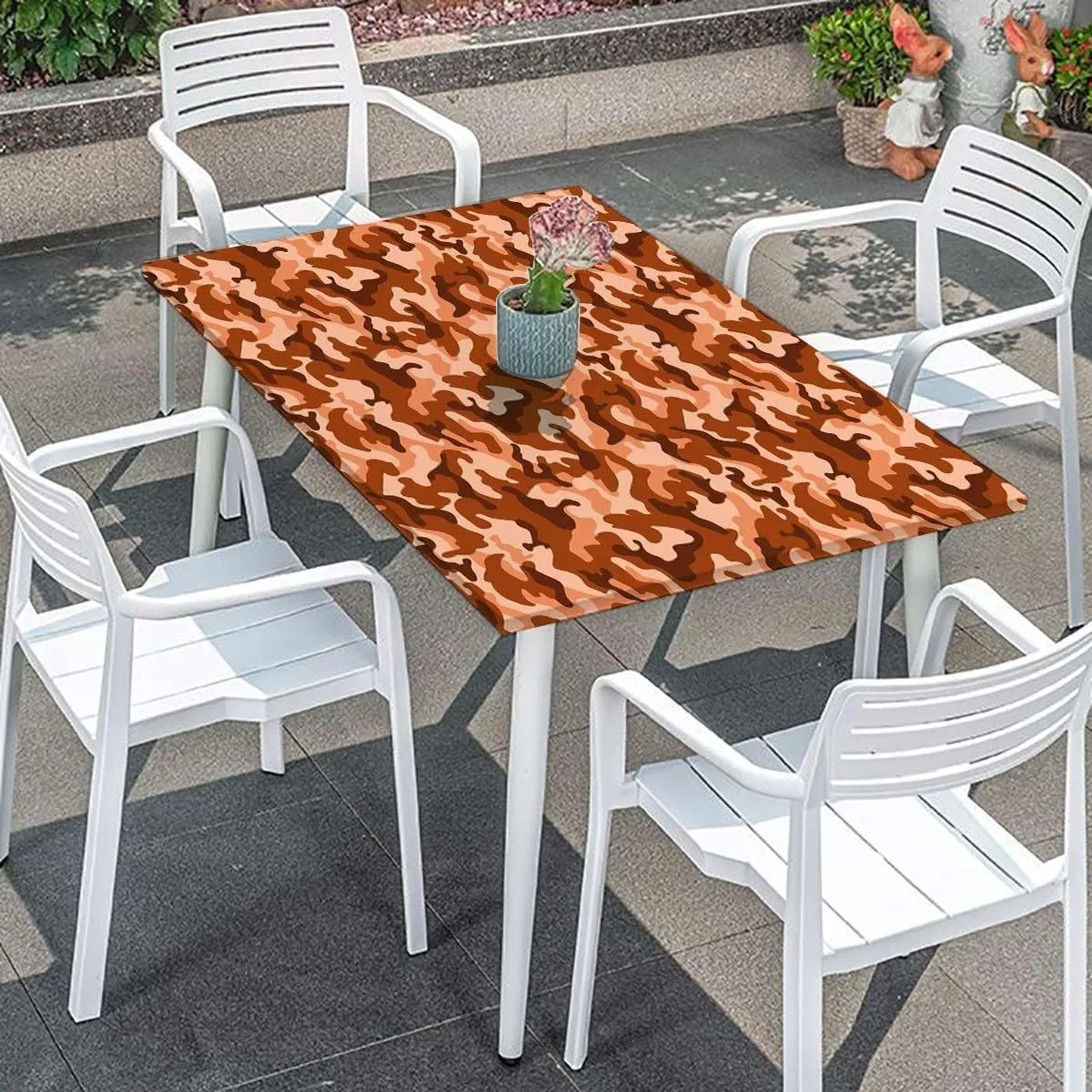 Orange Black Elastic Fitted Tablecloth Camo Vibrant Camouflage Lattice Fitted Rectangular Table Cloth with Elastic Rim Abstract Texture Fits up 4 Foot Tables