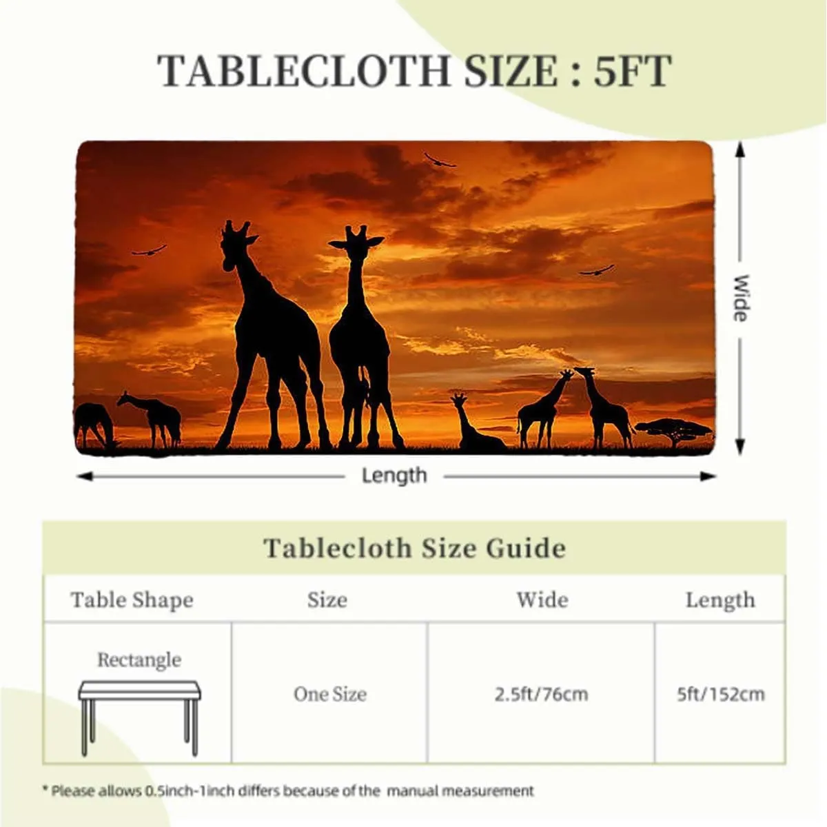 Orange Black Rectangle Tables Decor on Bushes by The Lake Surface Horizon for Indoor 0utdoor Dinning Patio Table Giraffes Fits up 5 Foot Tables