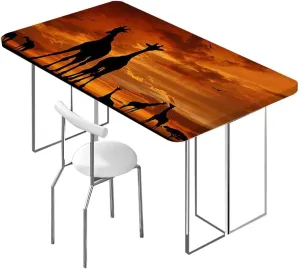Orange Black Rectangle Tables Decor on Bushes by The Lake Surface Horizon for Indoor 0utdoor Dinning Patio Table Giraffes Fits up 5 Foot Tables