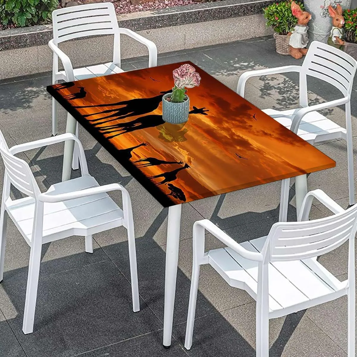 Orange Black Rectangle Tables Decor on Bushes by The Lake Surface Horizon for Indoor 0utdoor Dinning Patio Table Giraffes Fits up 5 Foot Tables