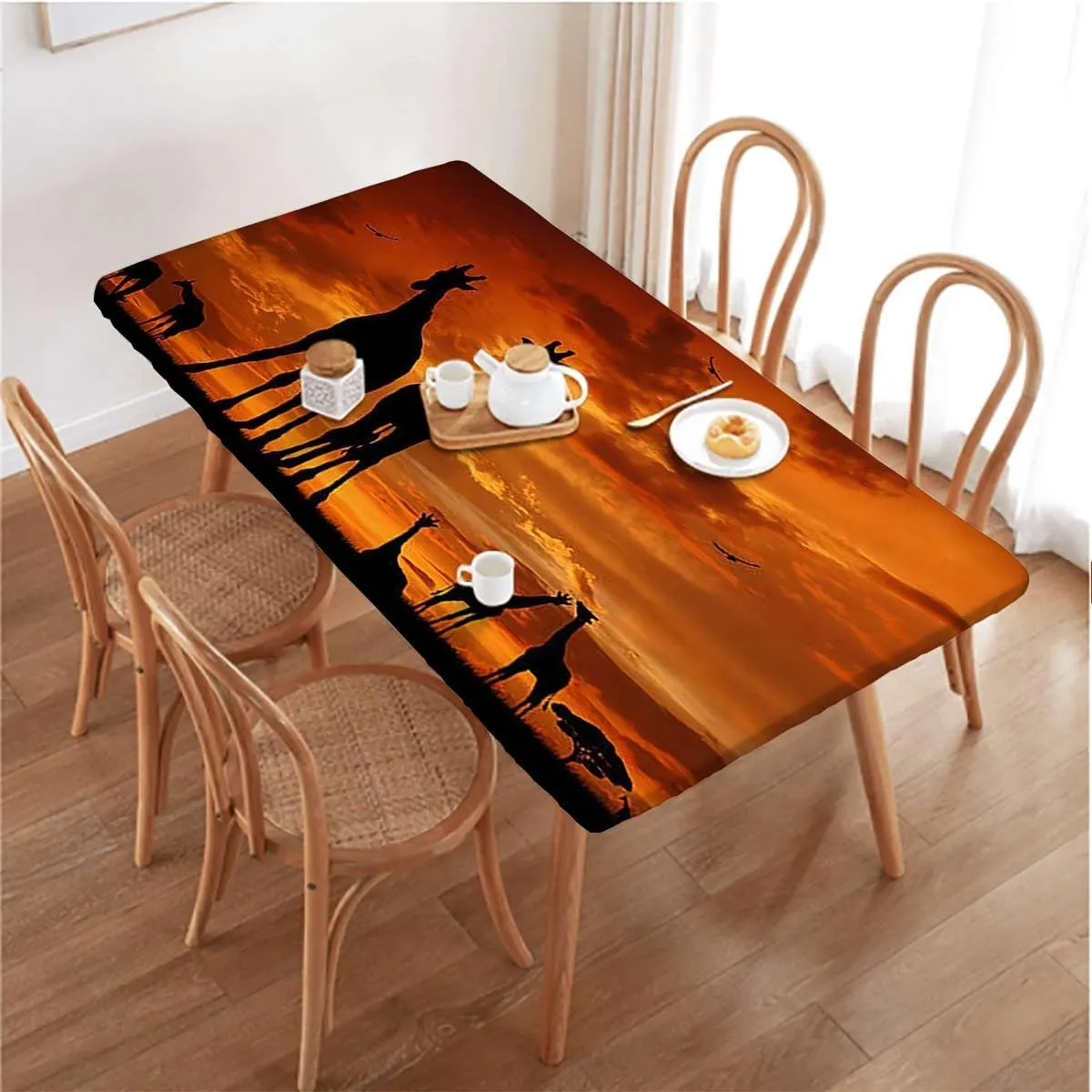 Orange Black Rectangle Tables Decor on Bushes by The Lake Surface Horizon for Indoor 0utdoor Dinning Patio Table Giraffes Fits up 5 Foot Tables