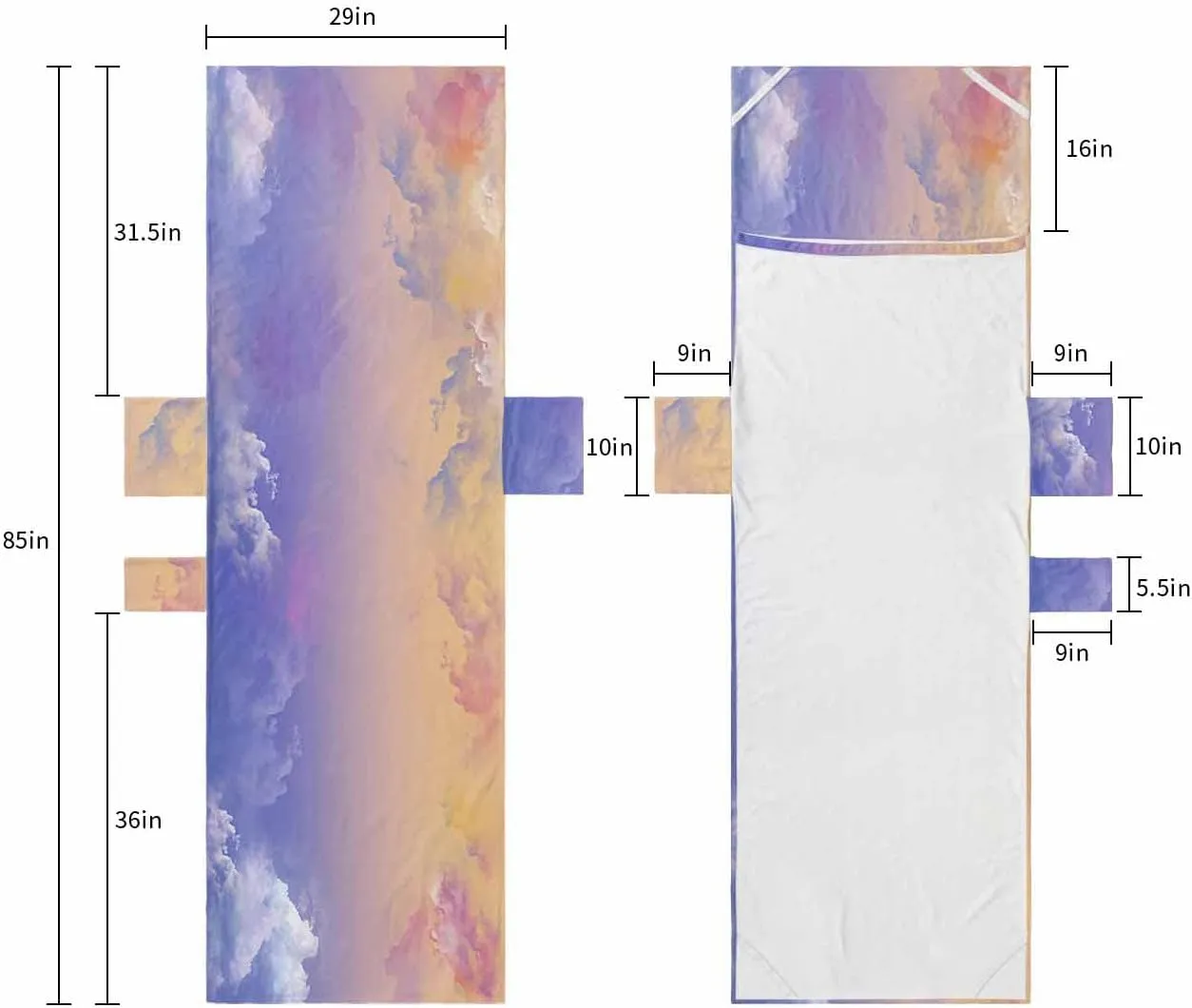 Orange Purple Ombre Clouds Chaise Lounger Cover with Pockets, Pool Lounge Chair Covers 85"x29", Sunset Sky Microfiber Beach Chair Cover for Outdoor Patio Sunbathing
