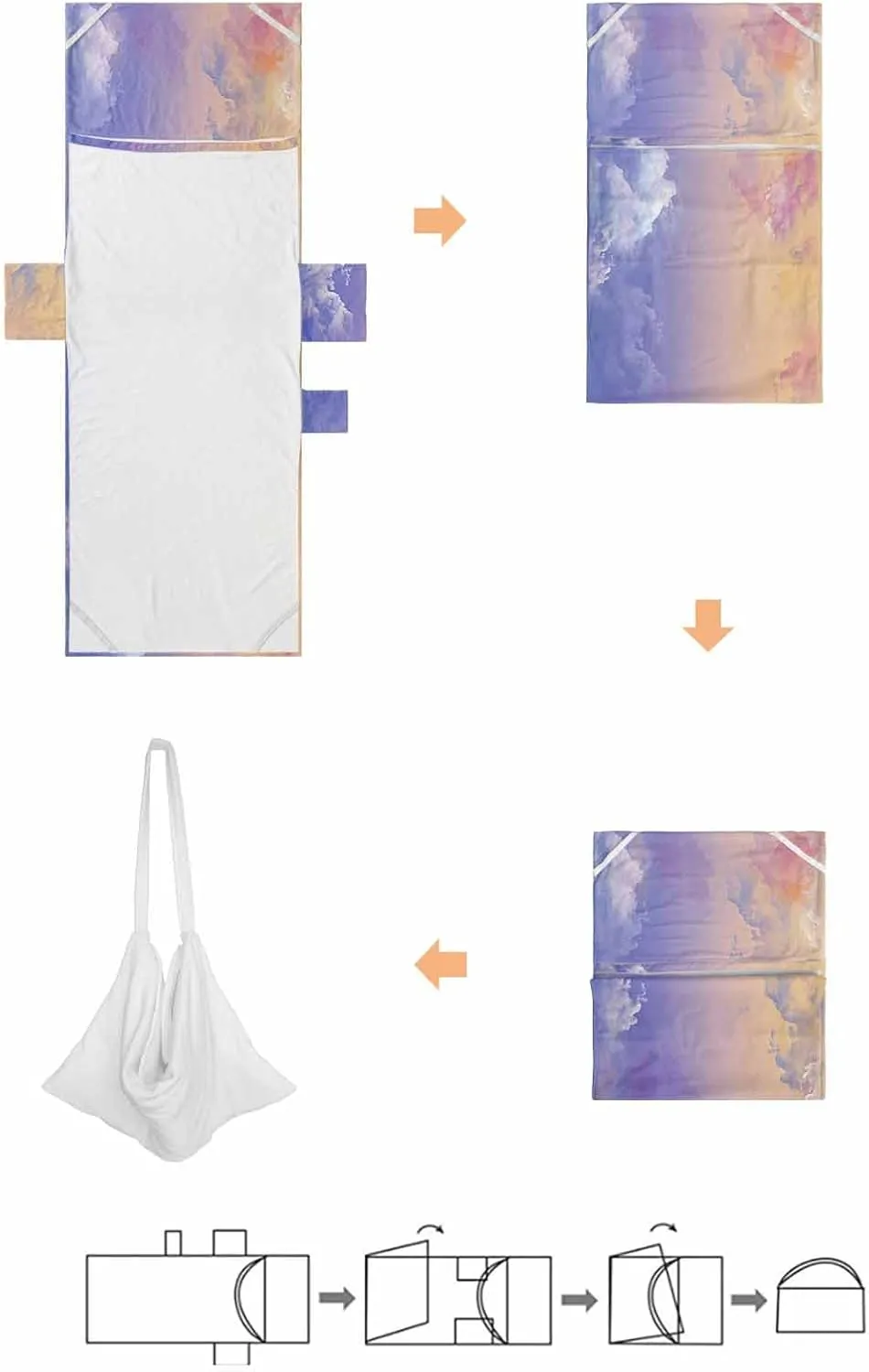 Orange Purple Ombre Clouds Chaise Lounger Cover with Pockets, Pool Lounge Chair Covers 85"x29", Sunset Sky Microfiber Beach Chair Cover for Outdoor Patio Sunbathing