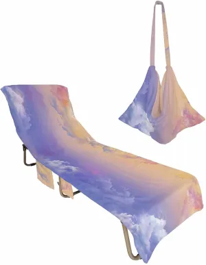 Orange Purple Ombre Clouds Chaise Lounger Cover with Pockets, Pool Lounge Chair Covers 85"x29", Sunset Sky Microfiber Beach Chair Cover for Outdoor Patio Sunbathing