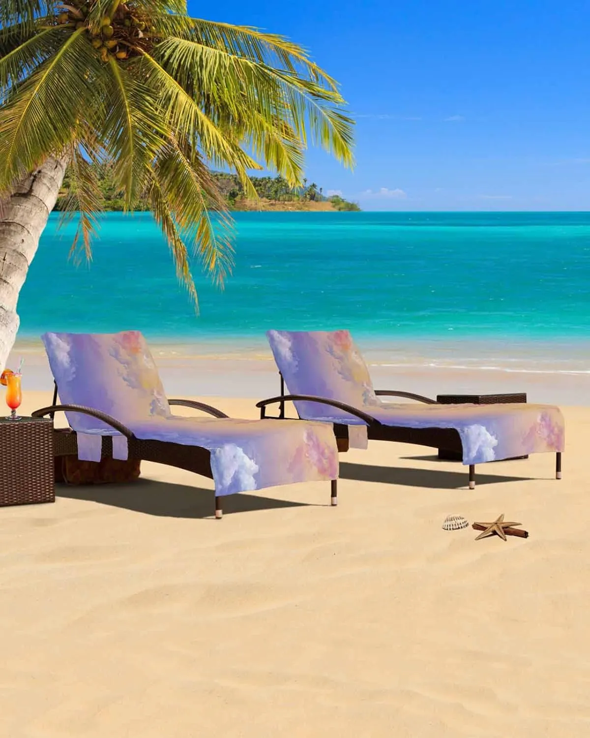 Orange Purple Ombre Clouds Chaise Lounger Cover with Pockets, Pool Lounge Chair Covers 85"x29", Sunset Sky Microfiber Beach Chair Cover for Outdoor Patio Sunbathing