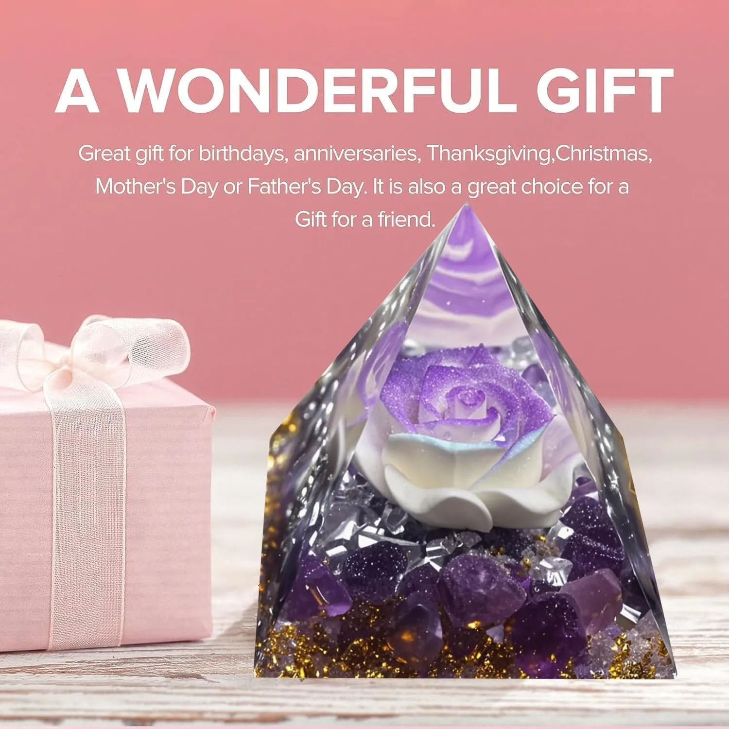 Orgone Pyramid for Positive Energy, Orgonite Amethyst Stones Healing Crystals Pyramid for Reduce Stress Chakra Reiki Healing Meditation Attracts Lucky and Success (Purple-Blue&Amethyst)