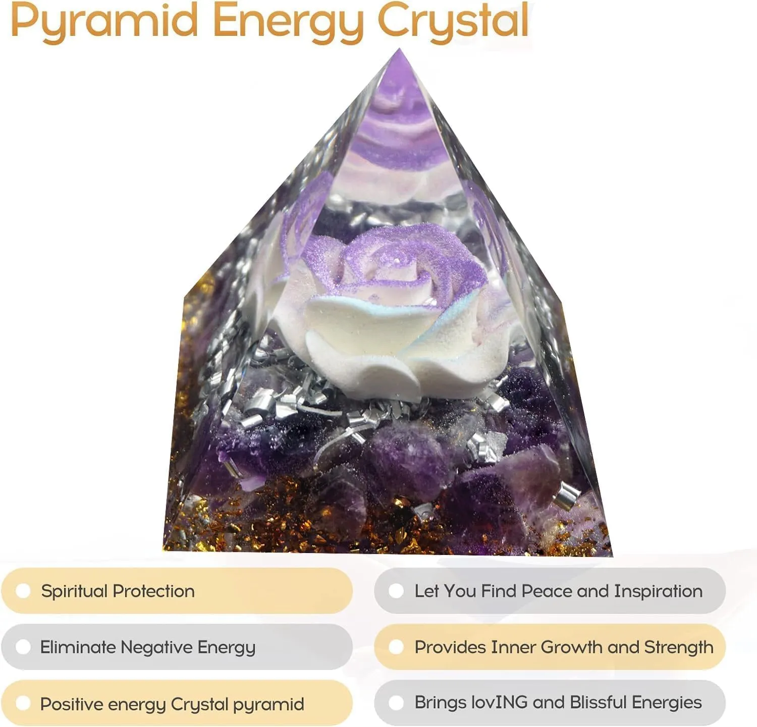 Orgone Pyramid for Positive Energy, Orgonite Amethyst Stones Healing Crystals Pyramid for Reduce Stress Chakra Reiki Healing Meditation Attracts Lucky and Success (Purple-Blue&Amethyst)