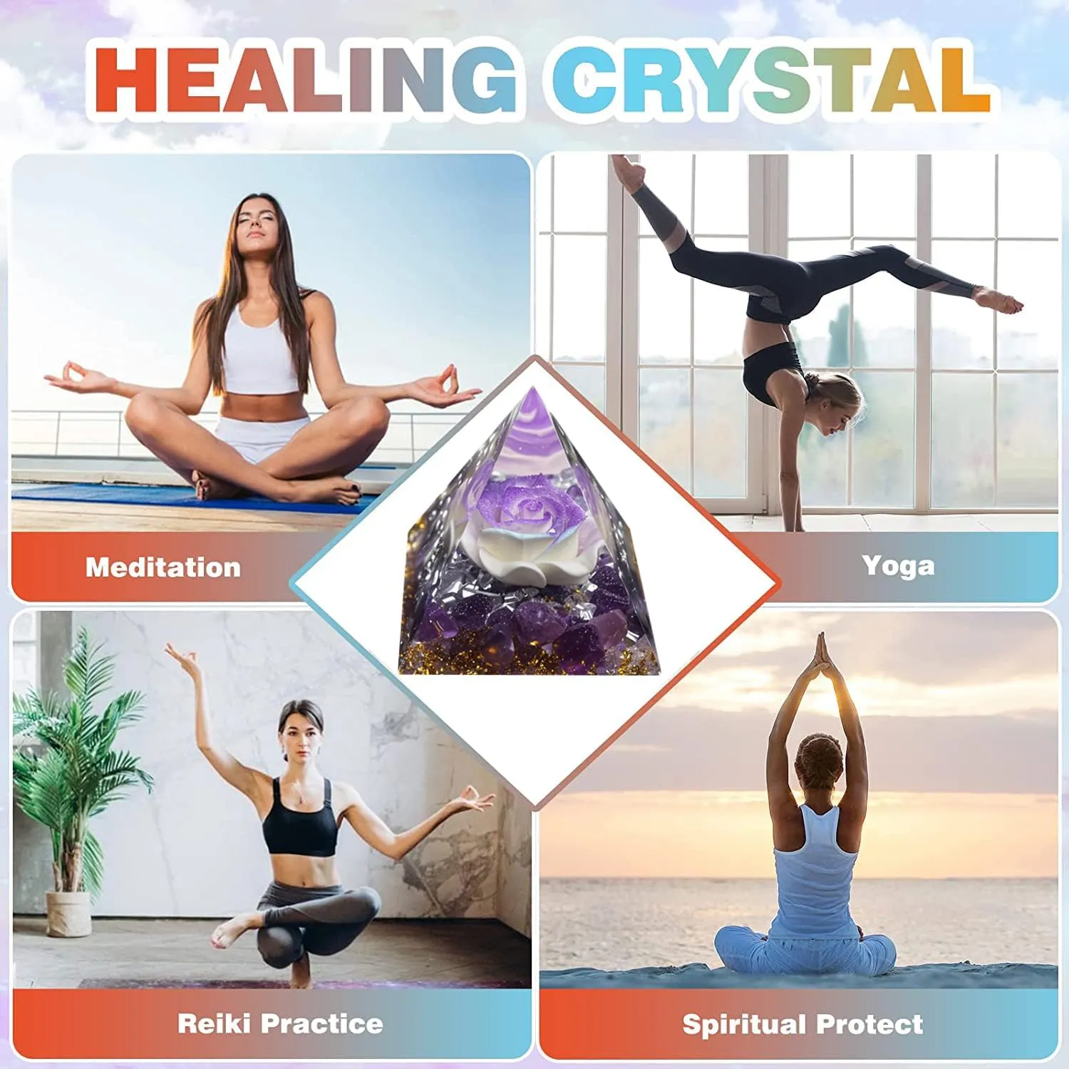 Orgone Pyramid for Positive Energy, Orgonite Amethyst Stones Healing Crystals Pyramid for Reduce Stress Chakra Reiki Healing Meditation Attracts Lucky and Success (Purple-Blue&Amethyst)