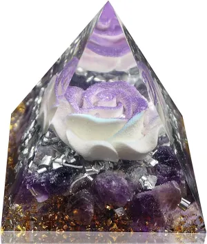 Orgone Pyramid for Positive Energy, Orgonite Amethyst Stones Healing Crystals Pyramid for Reduce Stress Chakra Reiki Healing Meditation Attracts Lucky and Success (Purple-Blue&Amethyst)
