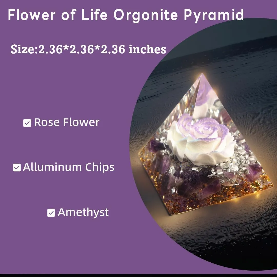 Orgone Pyramid for Positive Energy, Orgonite Amethyst Stones Healing Crystals Pyramid for Reduce Stress Chakra Reiki Healing Meditation Attracts Lucky and Success (Purple-Blue&Amethyst)