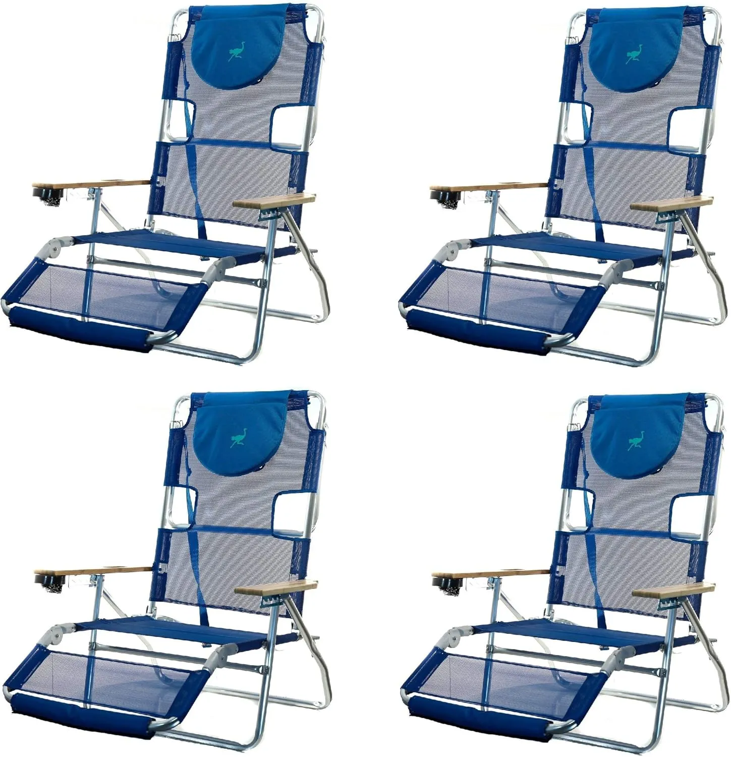 Ostrich 3N1 Lightweight Aluminum Frame 5 Position Reclining Beach Chair (4 Pack)