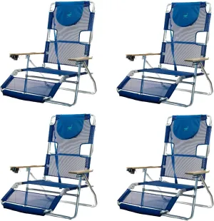 Ostrich 3N1 Lightweight Aluminum Frame 5 Position Reclining Beach Chair (4 Pack)
