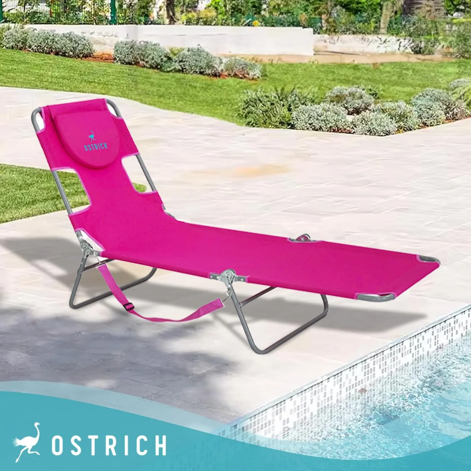 Ostrich Chaise Lounge Folding Portable Sunbathing Poolside Beach Chair (2 Pack)