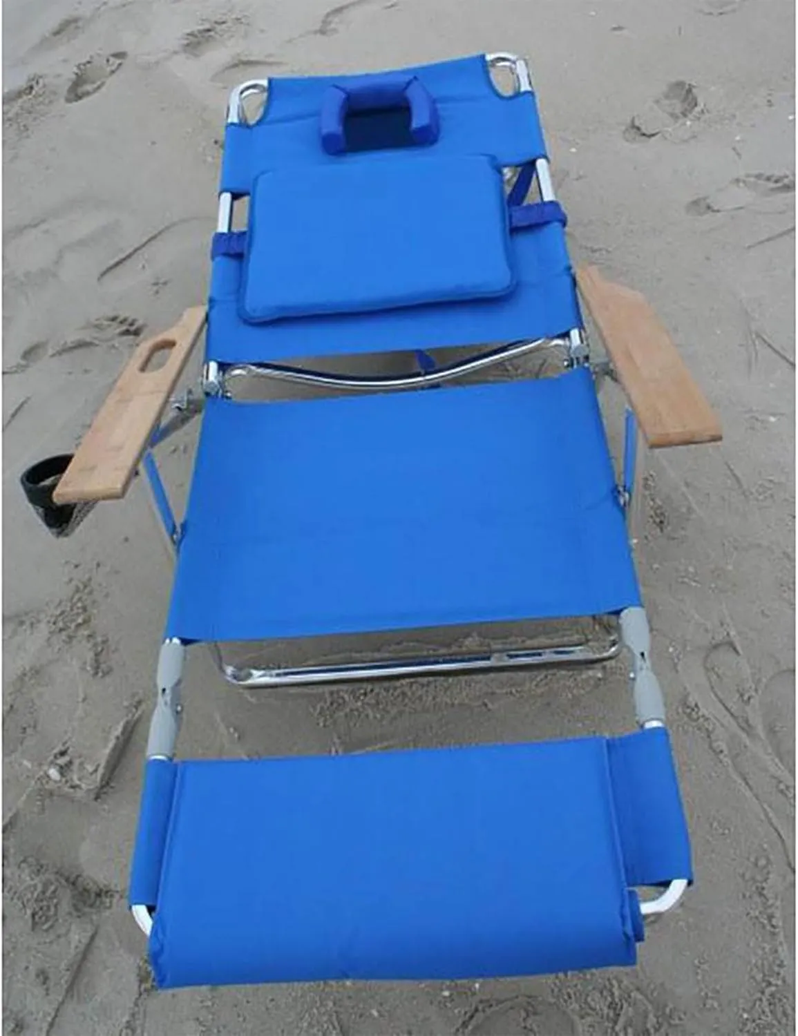 Ostrich Deluxe 3N1 Padded Beach Chair w/ Face Cushion & Arm Holes, Blue - Lightweight Folding Recliner w/ Adjustable Backrest & Footrest, Cup Holder, Side Utility Bag, 275 lb Weight Capacity