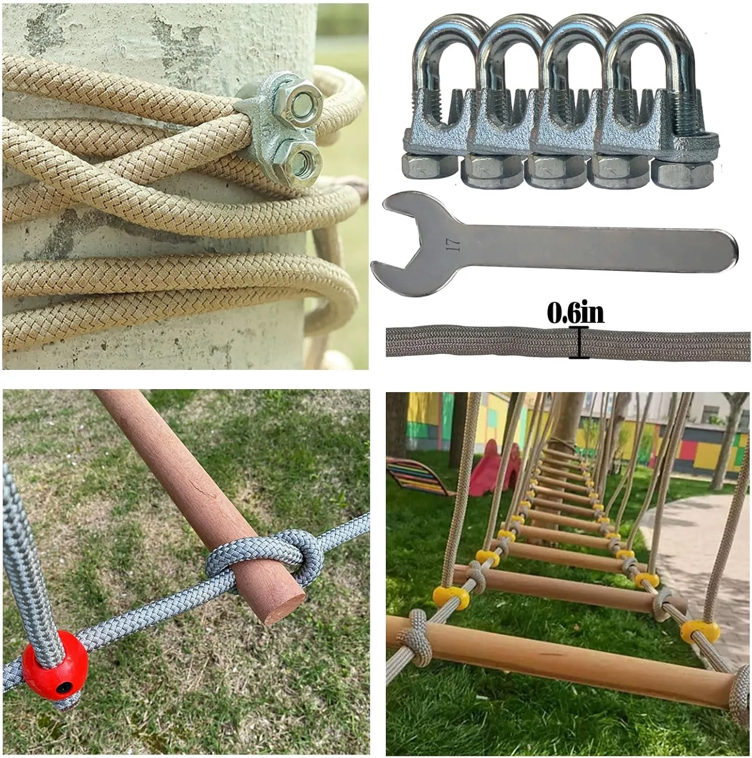 Outdoor Bridge Rope Ladder for Kids Rope Bridge Outdoor Obstacle Course Solid Wood Balance Climbing Bridge Slack Lines for Backyard for Child Outdoor Playground Equipment (19.6 FT)