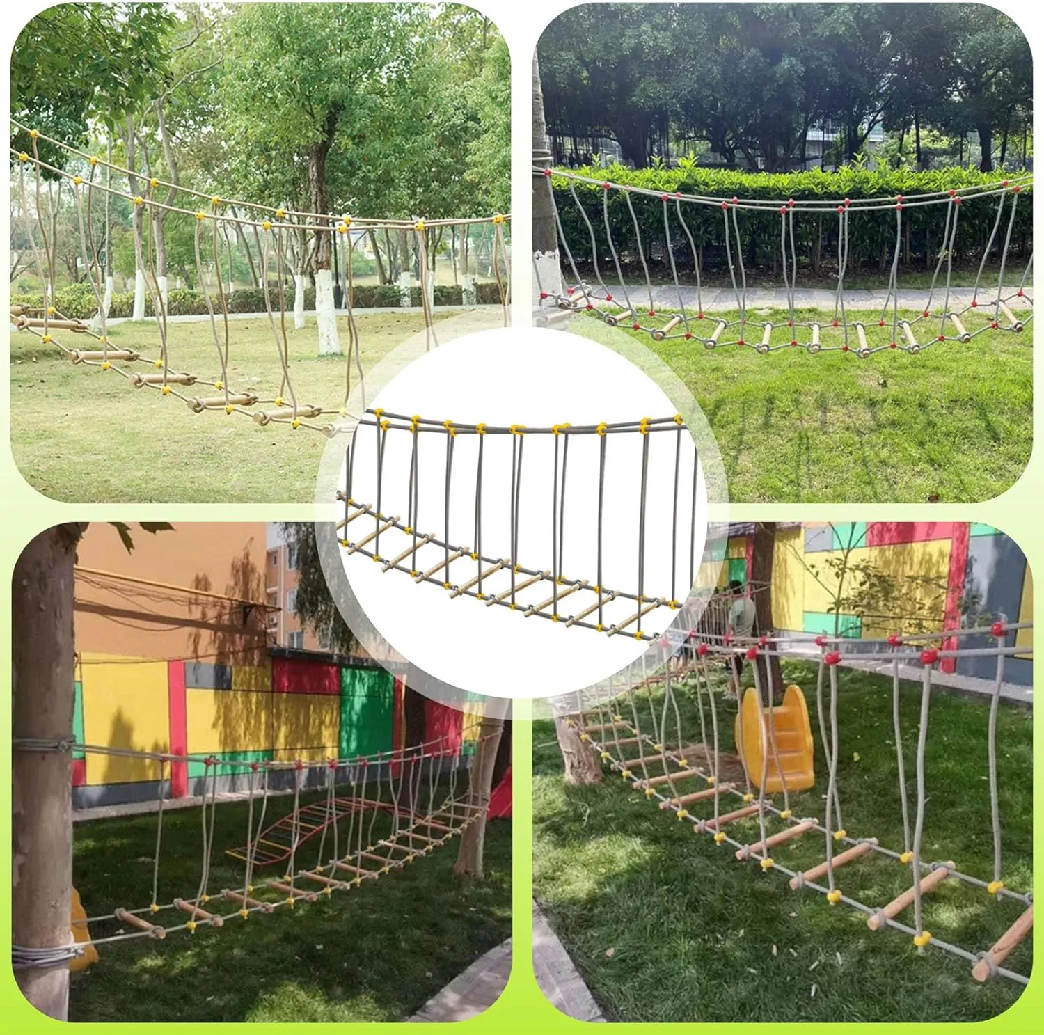 Outdoor Bridge Rope Ladder for Kids Rope Bridge Outdoor Obstacle Course Solid Wood Balance Climbing Bridge Slack Lines for Backyard for Child Outdoor Playground Equipment (19.6 FT)