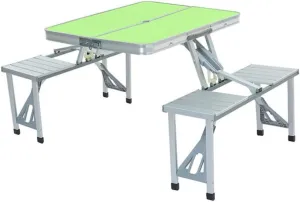 Outdoor Camping Folding Table and Chair One Table Four Chairs Aluminum Alloy Connected Simple Portable Folding Picnic Table,Green